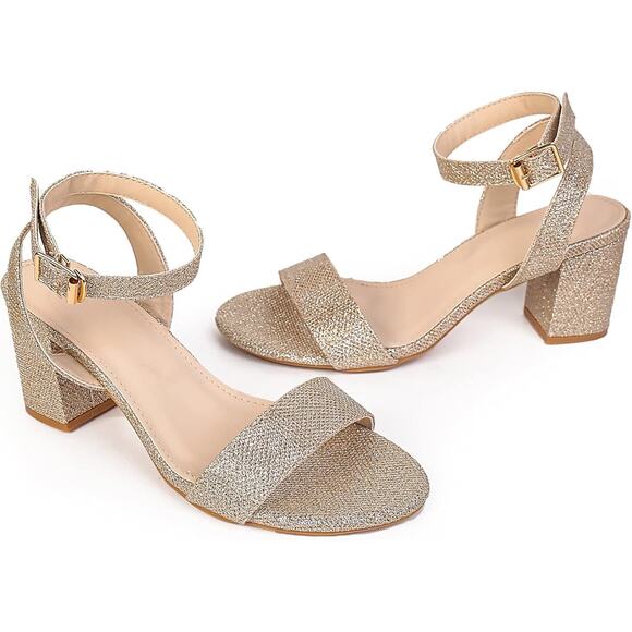 Women's Open Toe Ankle Strap Low Block Chunky Heels Sandals Size 11 - Picture 2 of 11